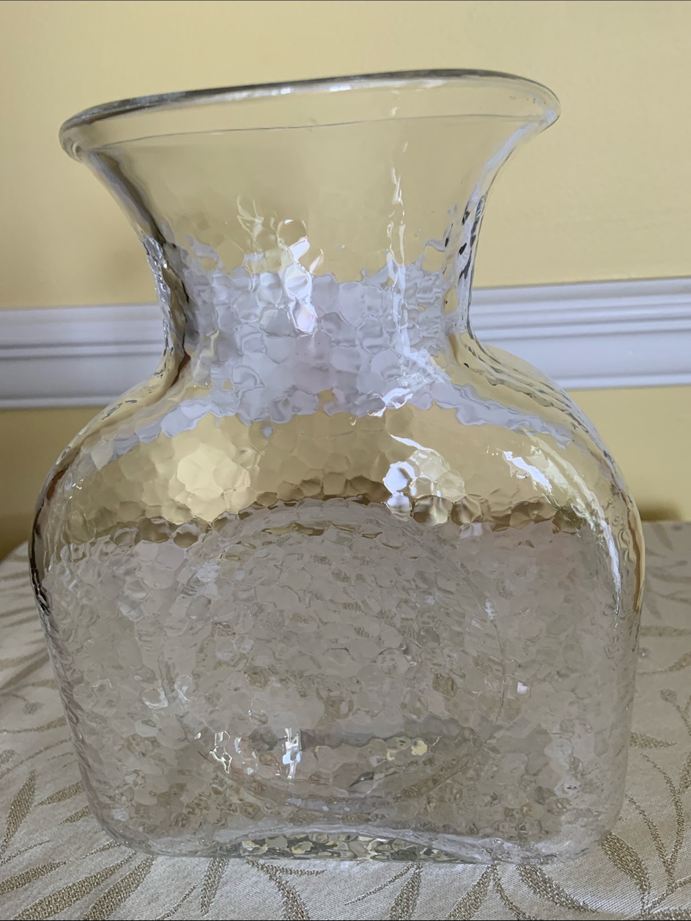 Vintage Blenko Clear Glass Double Spout Hammered Water Bottle MCM